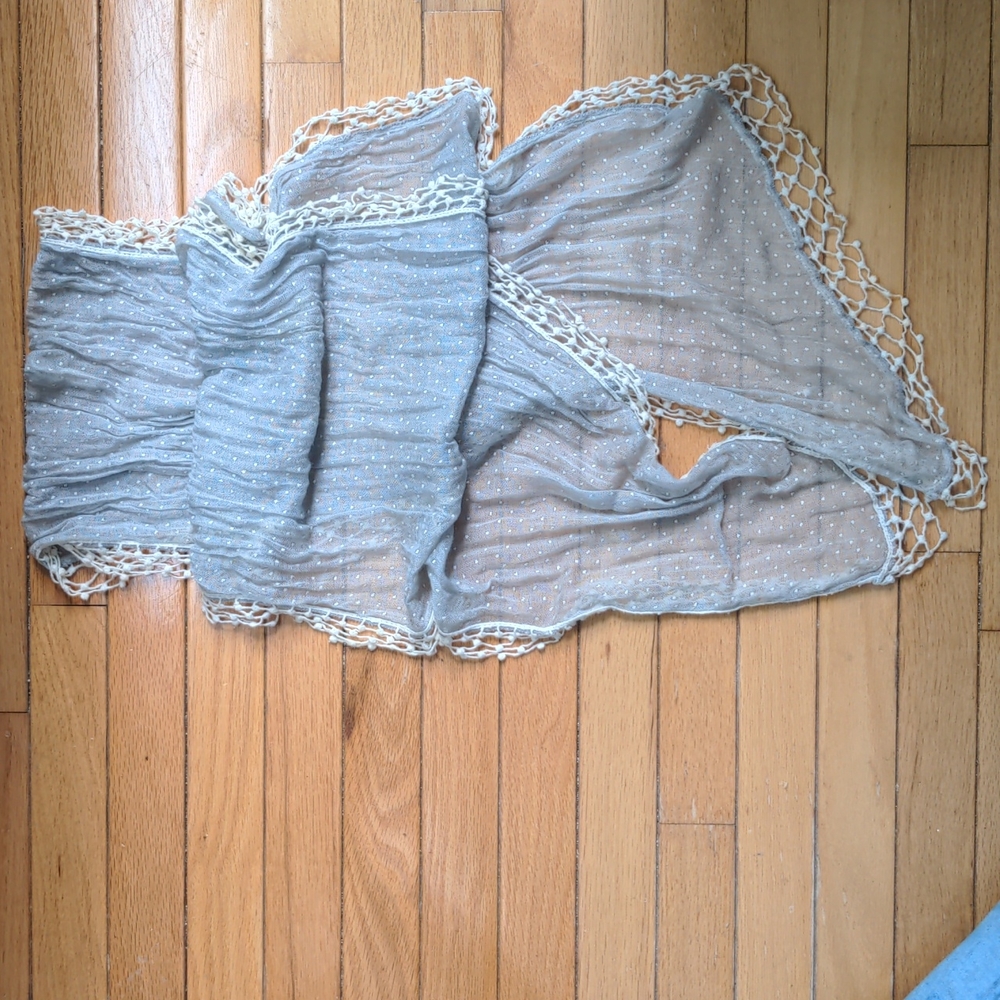 Pretty sheer polka dot lace edged scarf